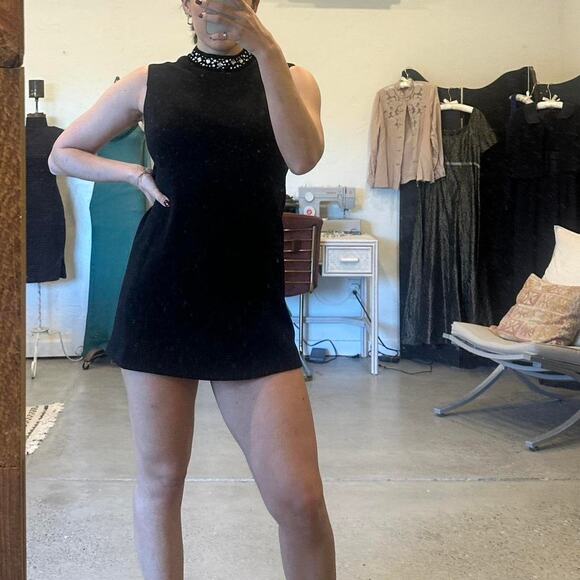 Leslie Fay Women's SM/M Dress Black Knit Micro Mini Vintage Preppy - Picture 2 of 2